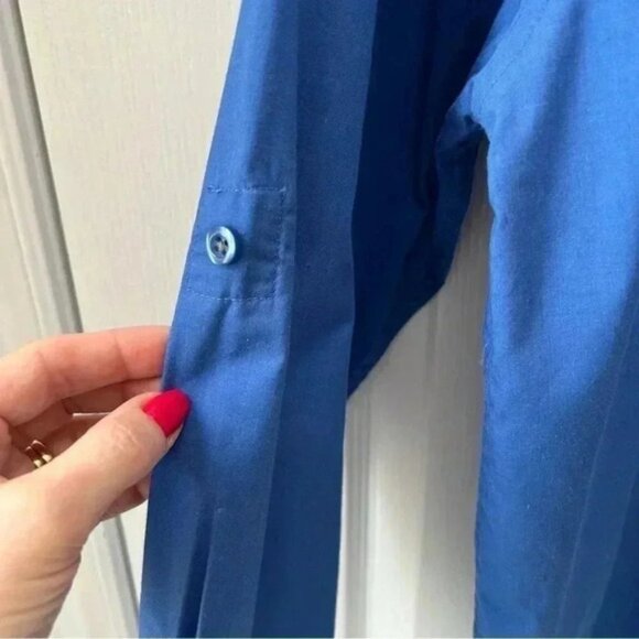 Bruno Mens Button Down Shirt Long Sleeves Roll Up Tabs Casual Blue Size Medium - Picture 8 of 15